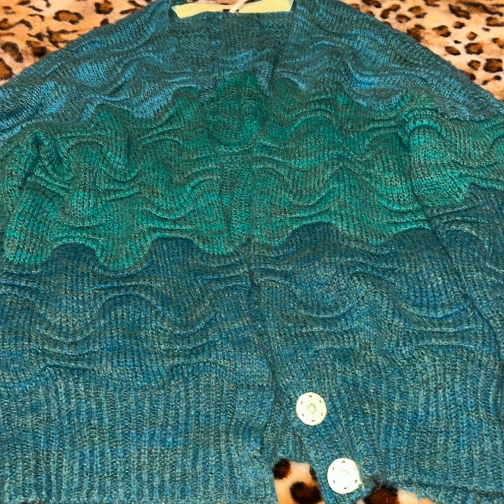 FREE PEOPLE Aquatic Ombre Textured Chunky Oversized Mermaid Blue Cardigan -Sz XS - Picture 5 of 7